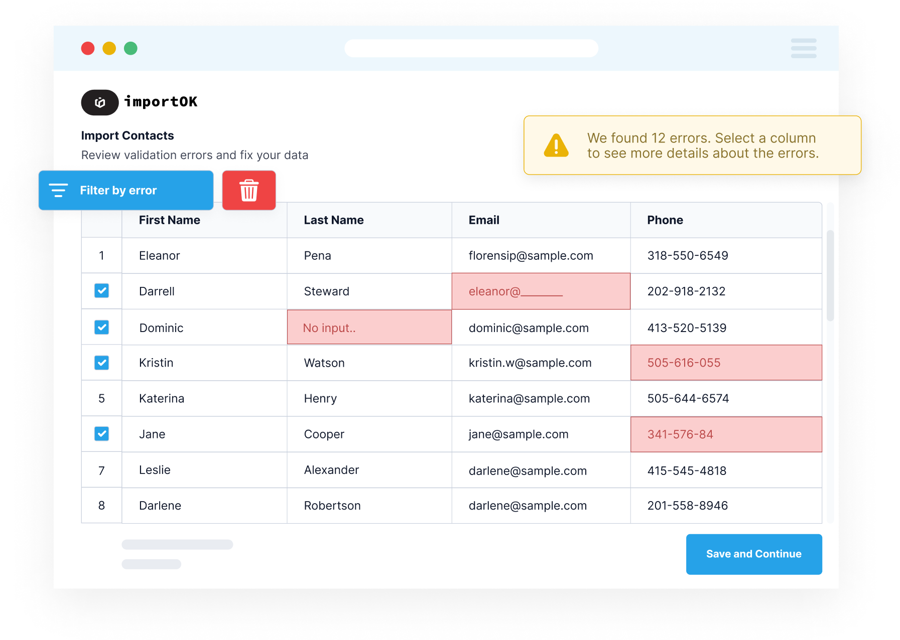 Data validation step from import wizard