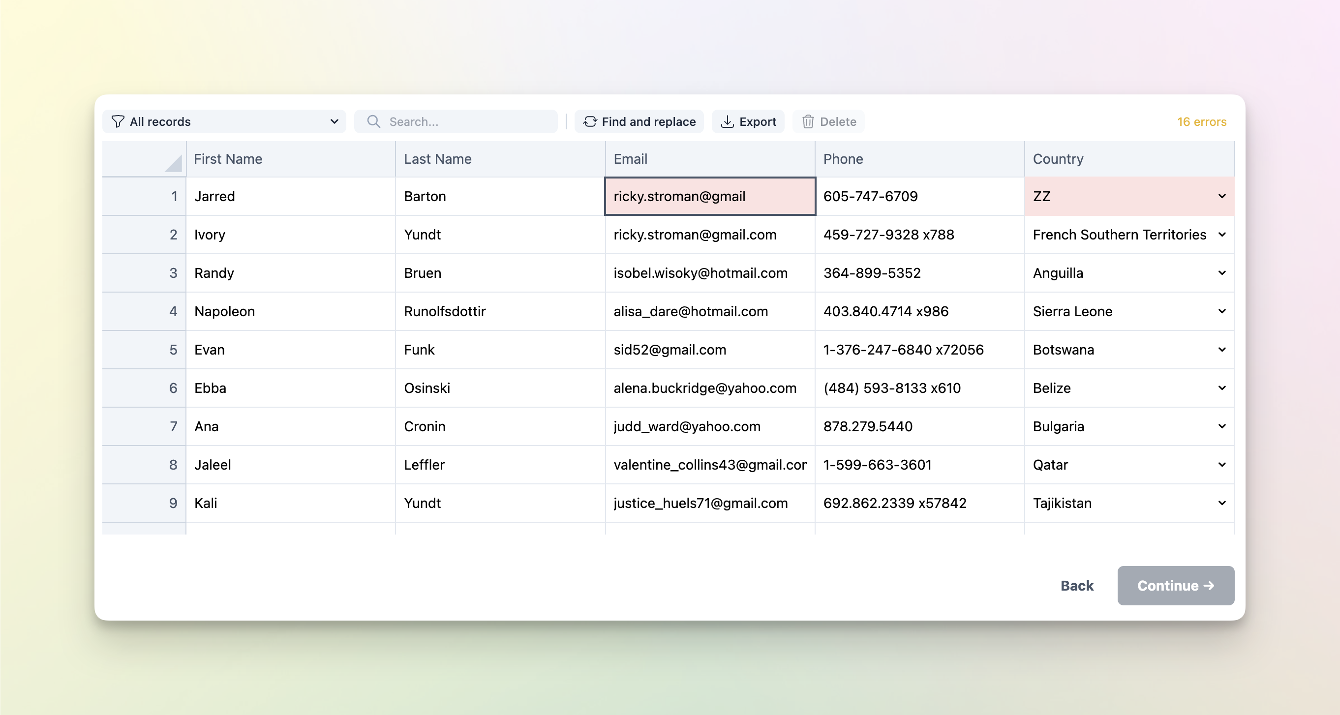 importOK replicates a spreadsheet application